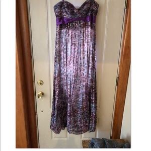 Multi colored BCBG full length strapless dress